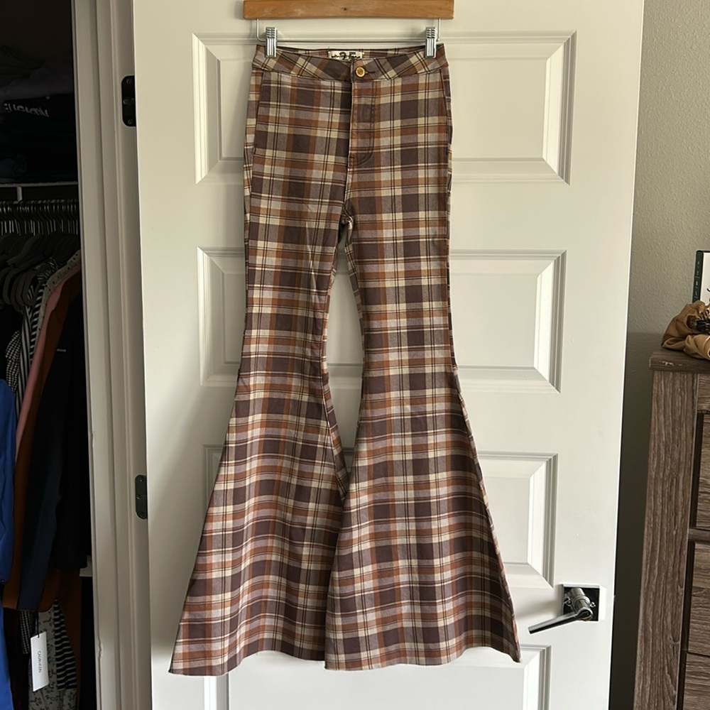 We The Free By Free People Plaid Flare Pants Size 26 Waist